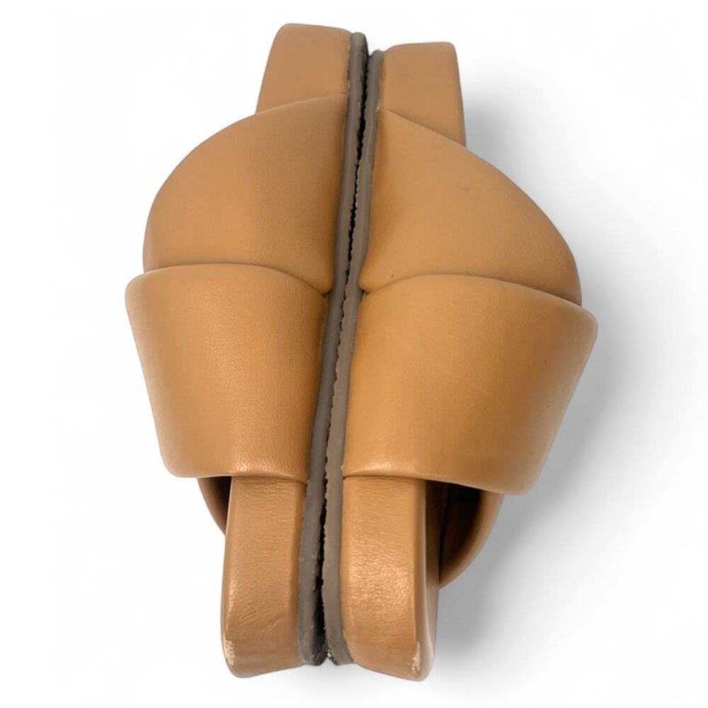 Seychelles x Anthropologie | 7 | Heartfelt Tan Leather Puffed Crossband Slides - Picture 3 of 5